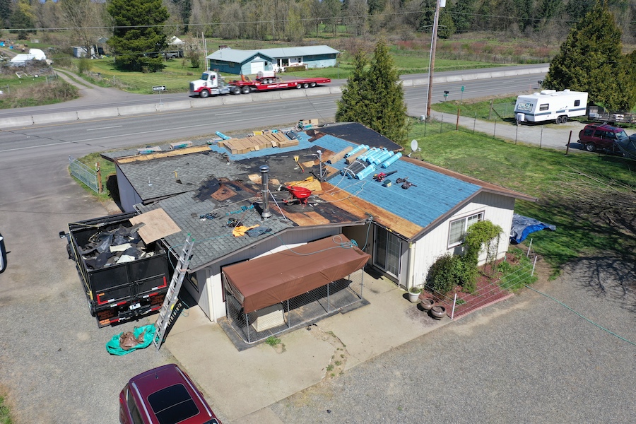 aerial photo of a roof before roof replacement services